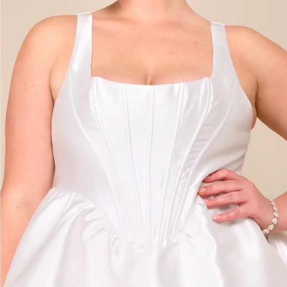 Lulu’s Bubbly Love White Taffeta Corset Mini Dress - Picture 1 of 7